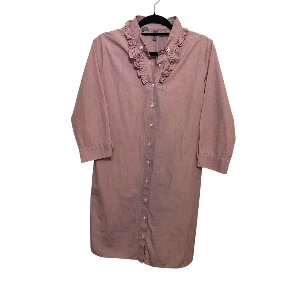 Sibel Saral Shirt Dress Ruffle Collar Micro Check Button Down Red‎ White Small